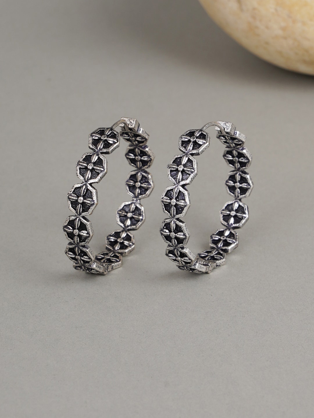 

Voylla Silver-Toned Geometric Fashion Trendy Hoop Earrings