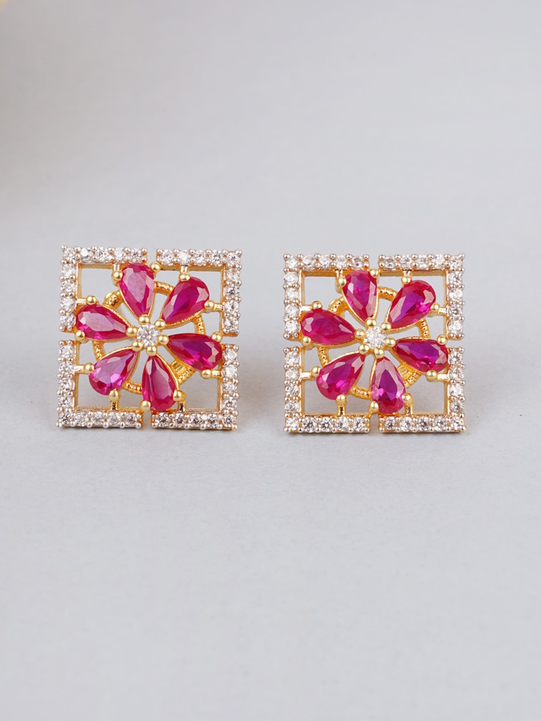 

Voylla Gold-Plated American Diamond CZ Brass Stud Earrings