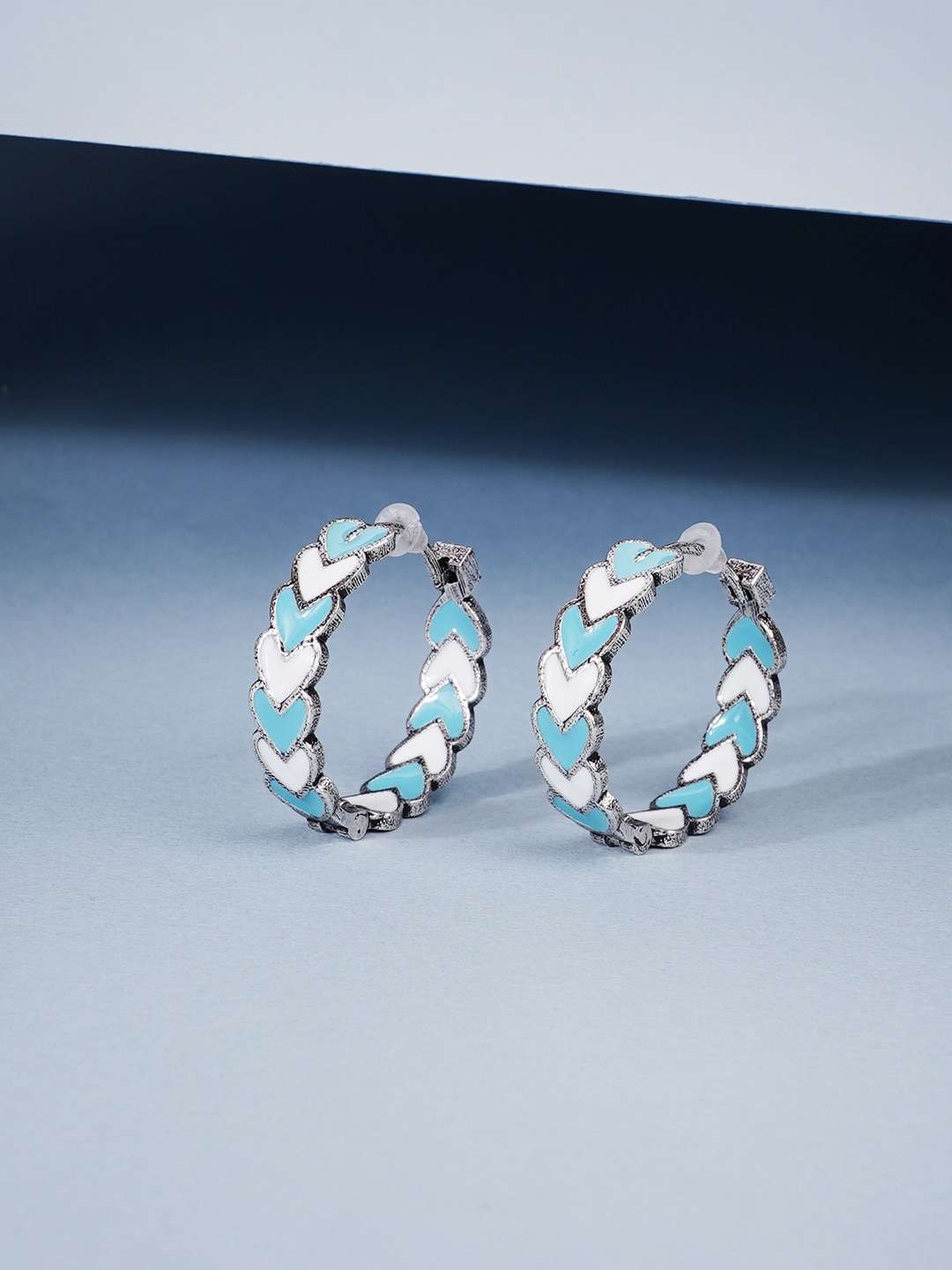 

Voylla Silver-Plated & Blue Circular Hoop Earrings
