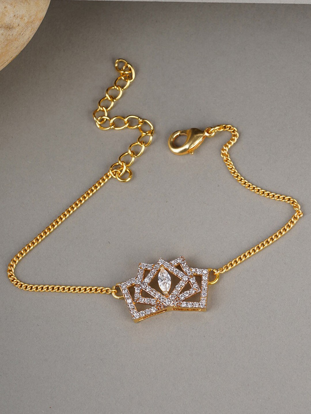 

Voylla Women Gold-Plated & White American Diamond CZ Mangalsutra Bracelet