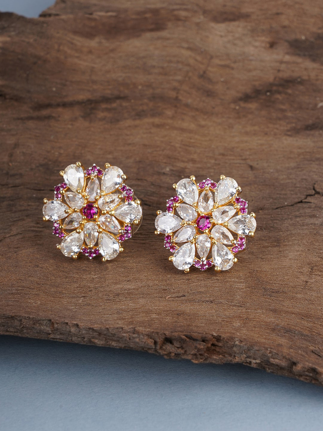 

Voylla Purple Gold Plated American Diamond CZ Spiral Stud Earrings
