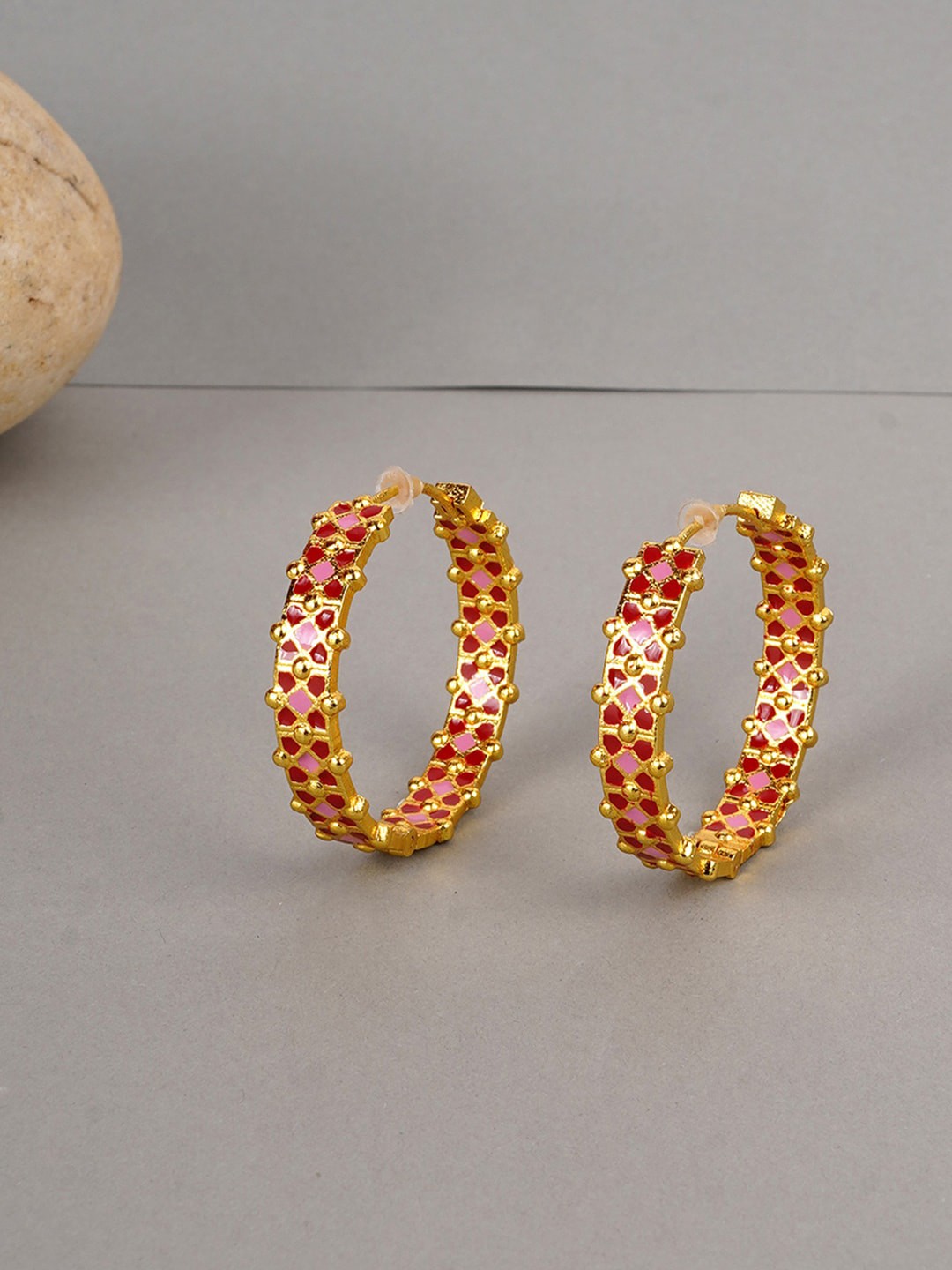 

Voylla Gold-Plated & Red Trendy Hoop Earrings