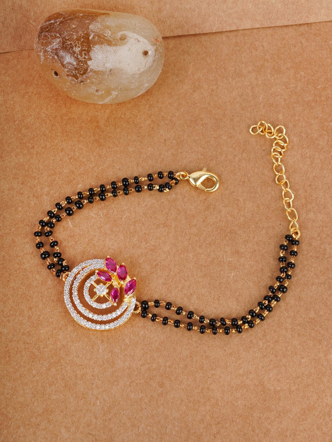 

Voylla Gold-Plated & Black American Diamond CZ Mangalsutra Bracelet