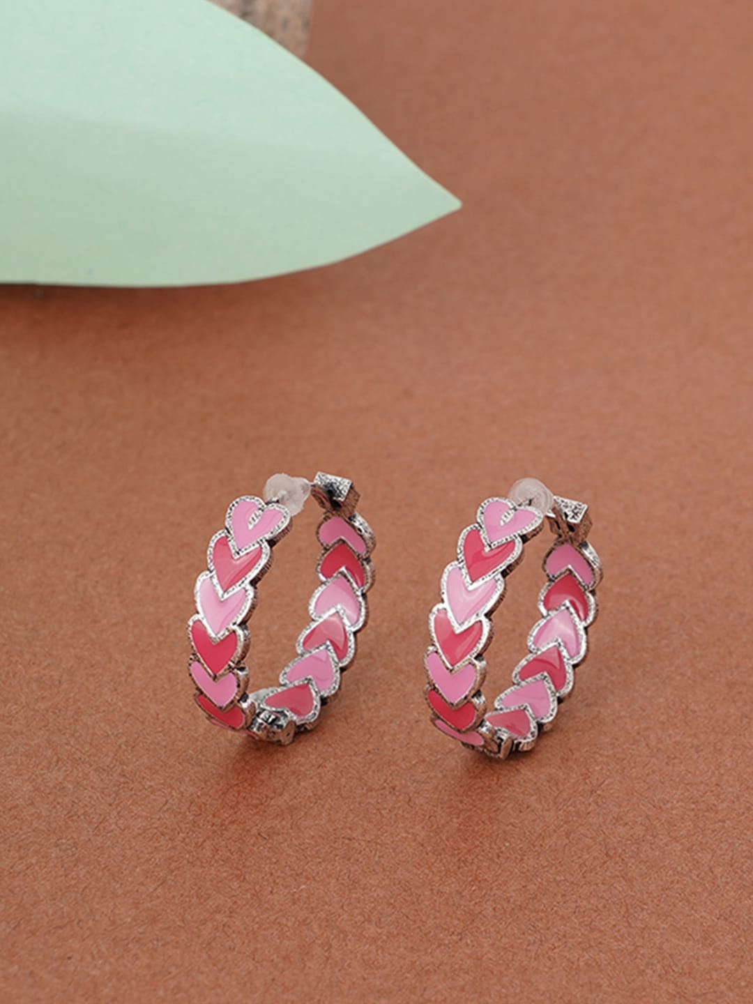 

Voylla Pink & Silver-Toned & Plated Fashion Trendy Hoop Earrings