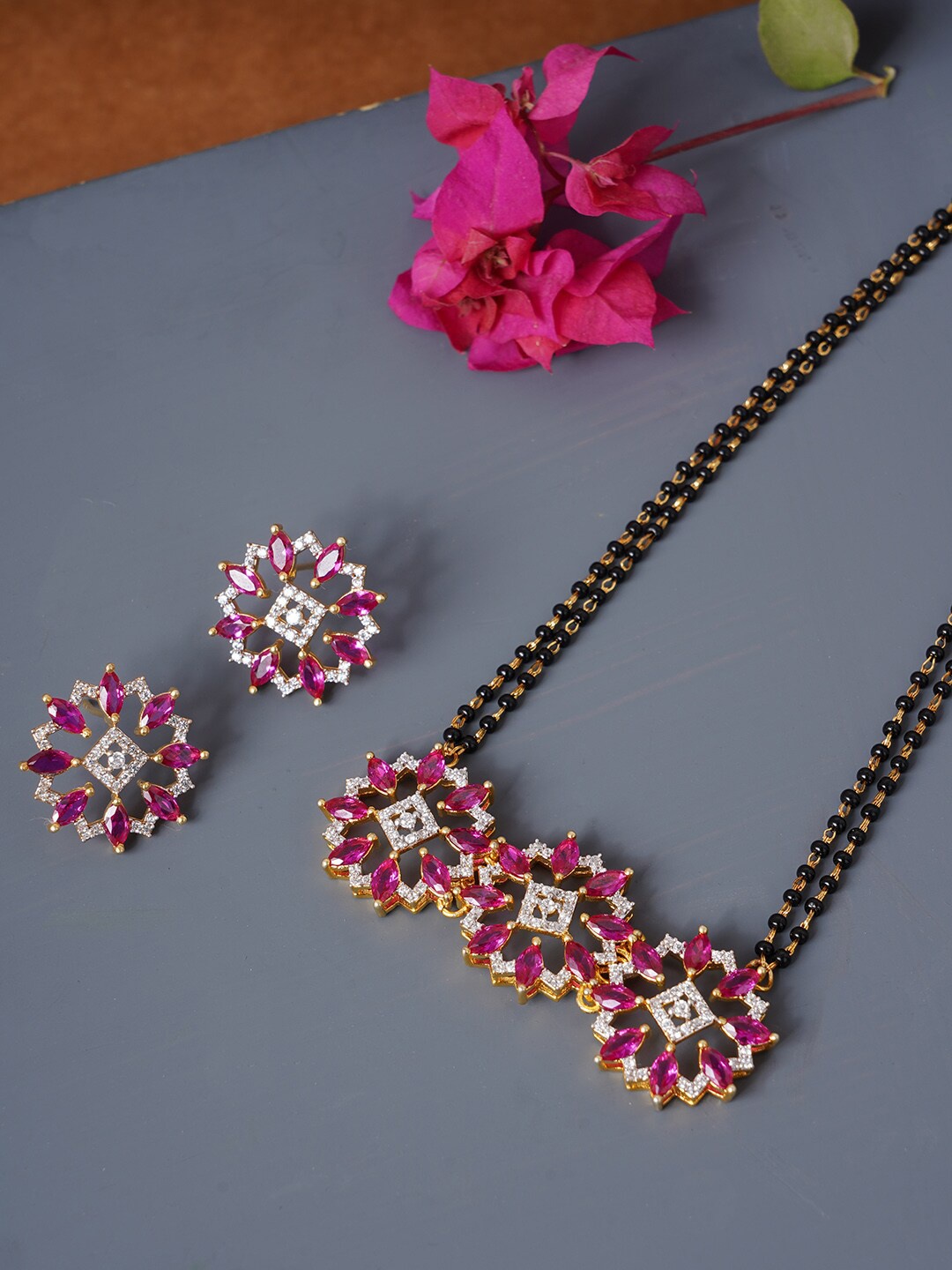 

Voylla Gold-Plated American Diamond CZ Beaded Mangalsutra