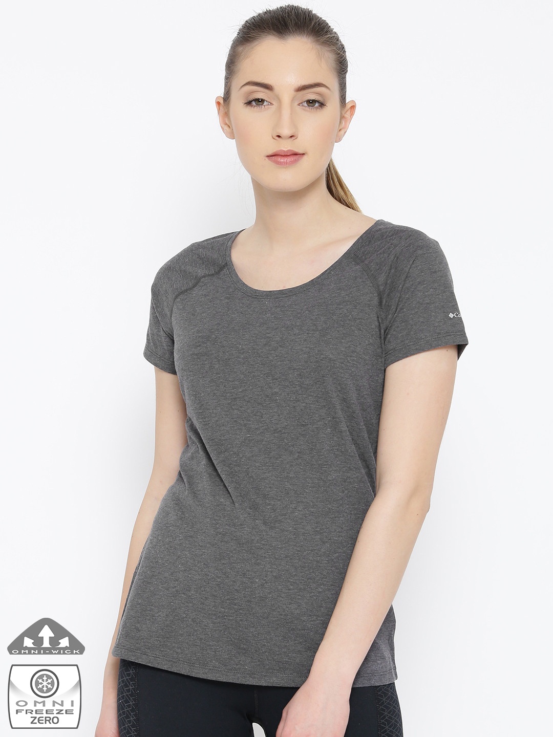

Columbia Women Grey Silver Ridge Zero Solid Round Neck Hiking T-shirt
