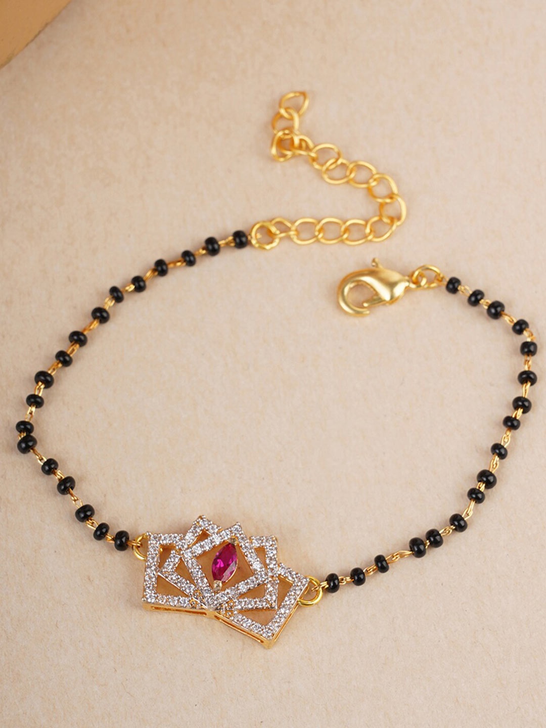 

Voylla Women Black Gold-Plated American Diamond CZ Beaded Mangalsutra Bracelet