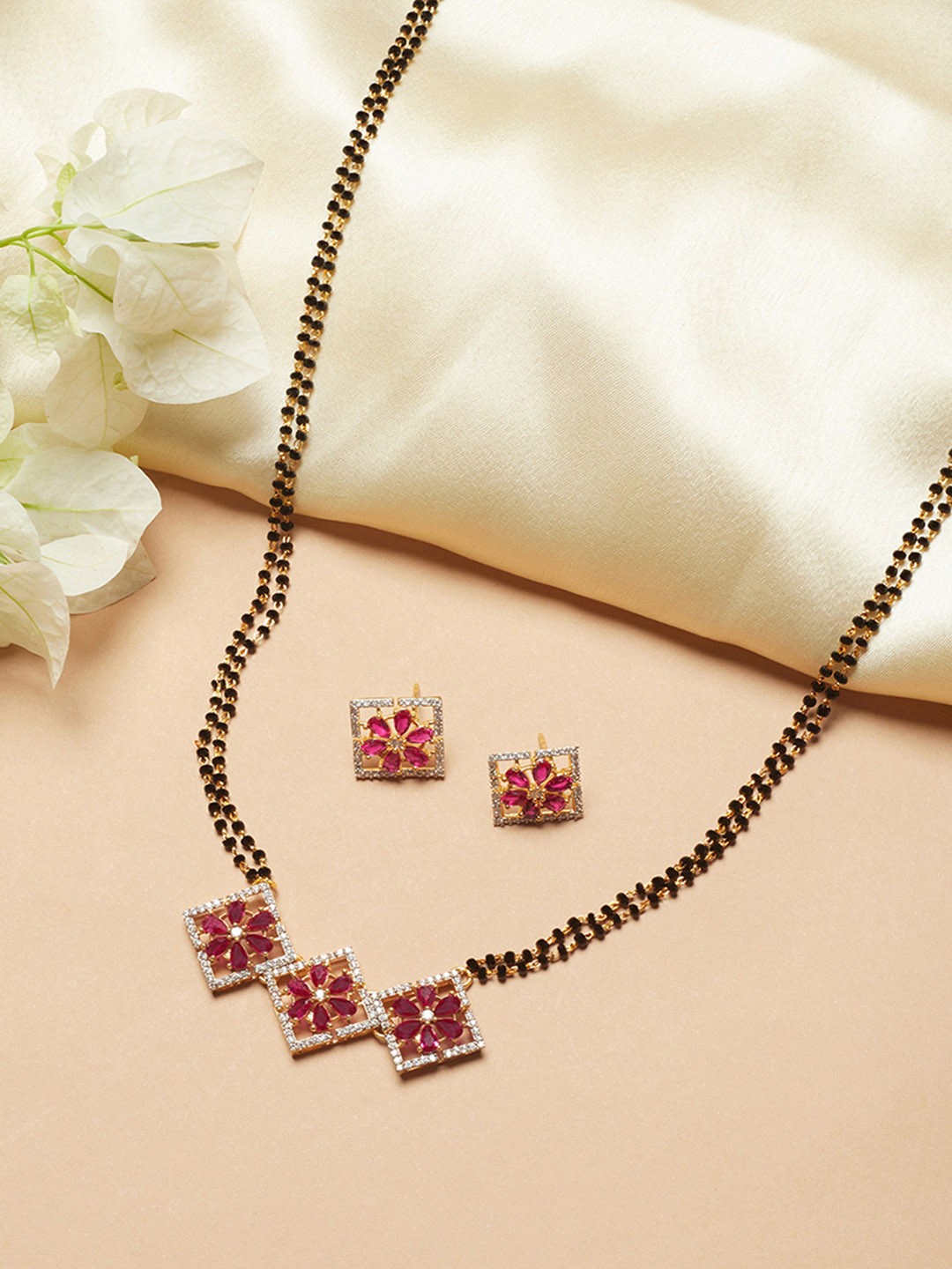 

Voylla Gold-Plated & Red CZ-Studded Mangalsutra Set