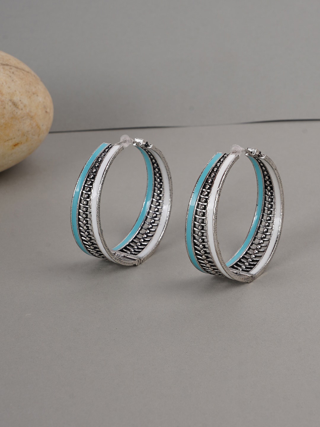 

Voylla Silver-Toned & Blue Fashion Trendy Hoops Earrings