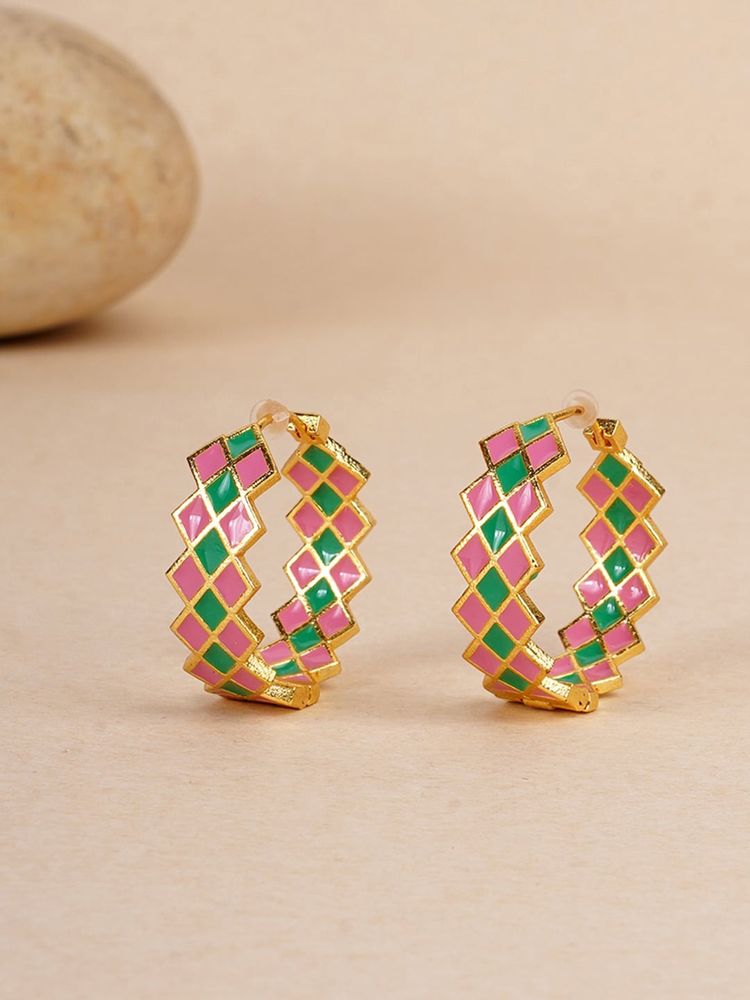 

Voylla Multicoloured Gold Plated Geometric Trendy Party Wear Hoop Earrings, Multi