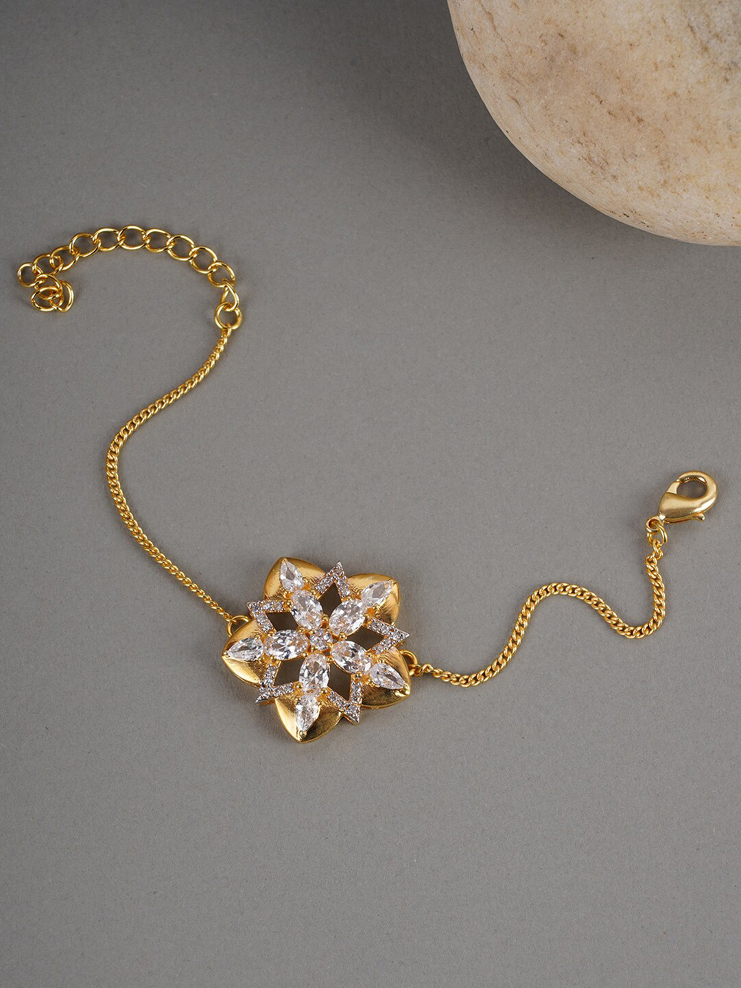 

Voylla Women Silver Gold-Plated American Diamond CZ Mangalsutra Bracelet
