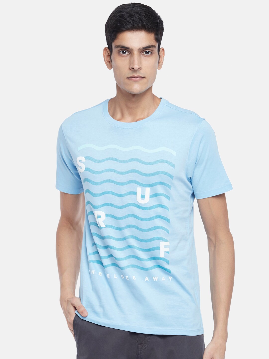 

Urban Ranger by pantaloons Men Blue Printed Slim Fit T-shirt