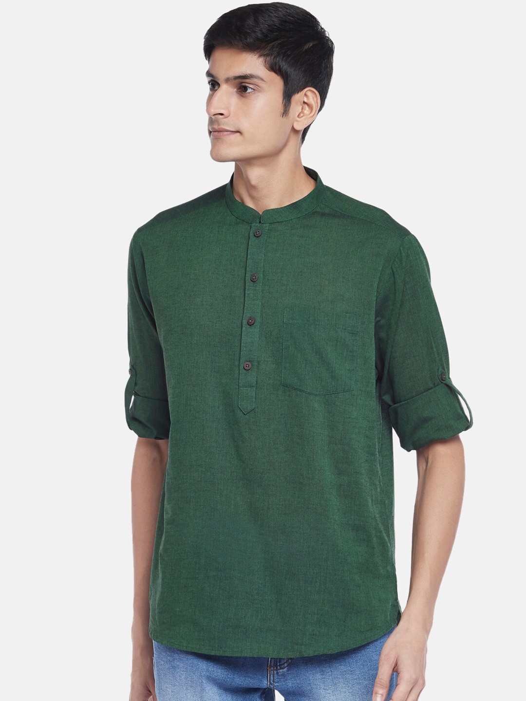 

indus route by Pantaloons Men Green Cotton Kurta