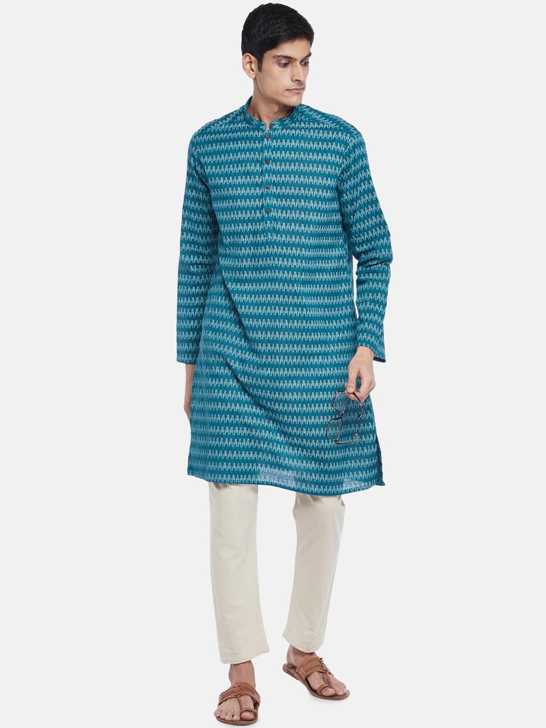 

indus route by Pantaloons Men Teal Striped Kurta