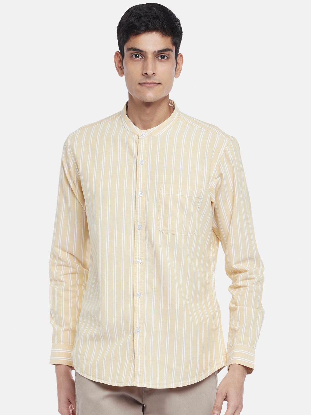 

BYFORD by Pantaloons Men Yellow Slim Fit Striped Cotton Casual Shirt