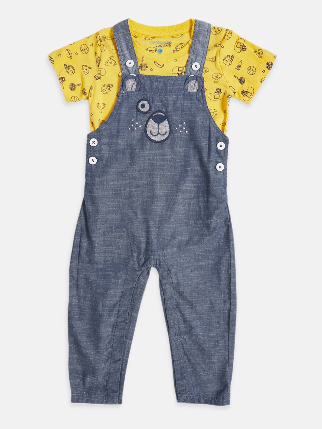 

Pantaloons Baby Boys Blue & Yellow Printed Pure Cotton T-shirt with Trousers