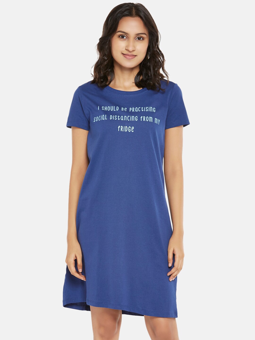 

Dreamz by Pantaloons Typography Printed T-shirt Nightdress, Blue