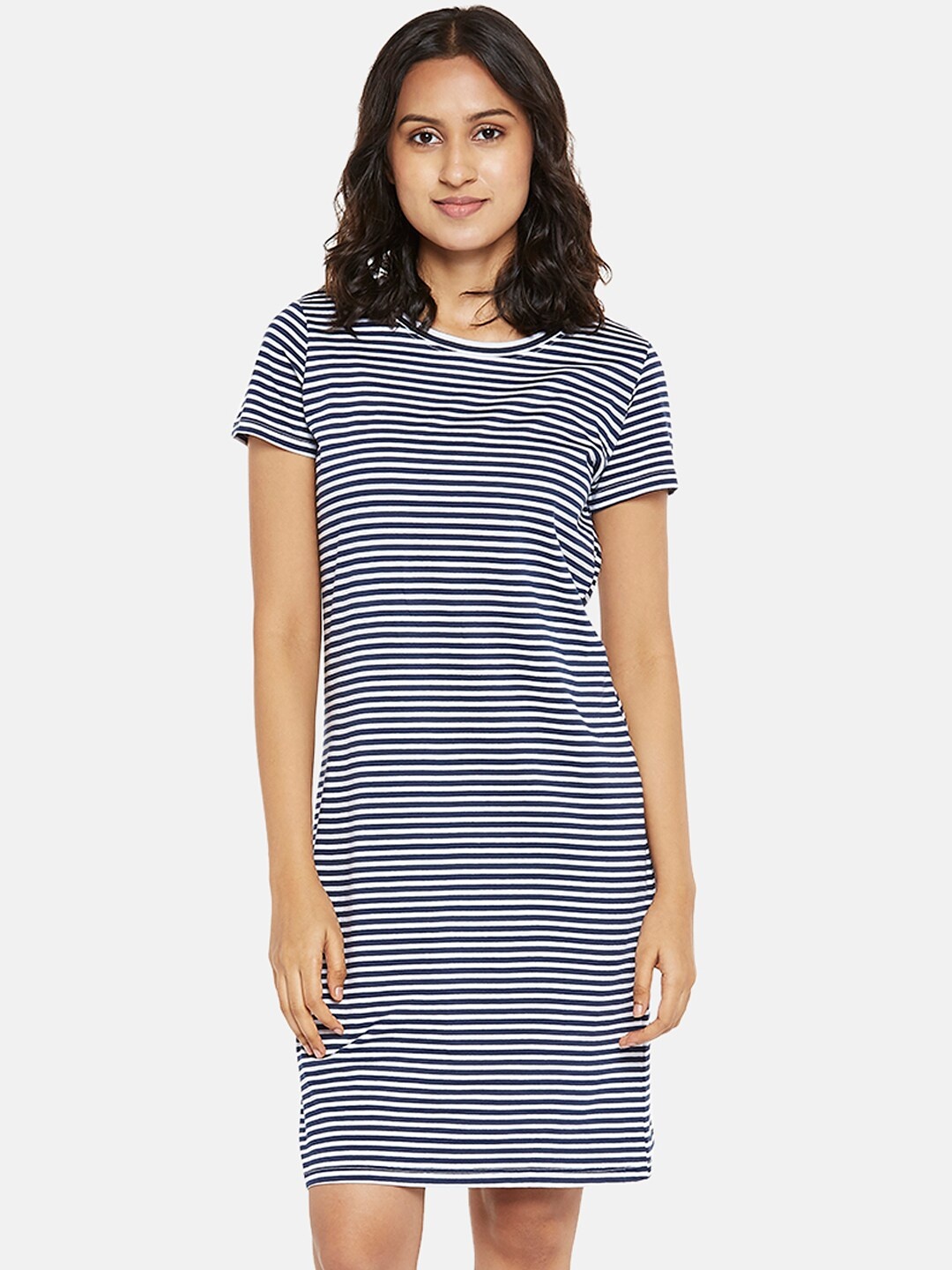 

Dreamz by Pantaloons Striped T-shirt Nightdress, Navy blue