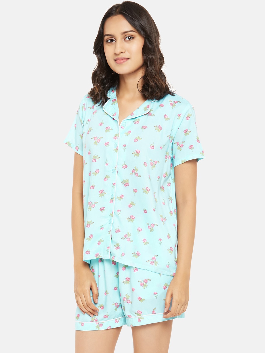 

Dreamz by Pantaloons Women Blue & Pink Printed Night suit