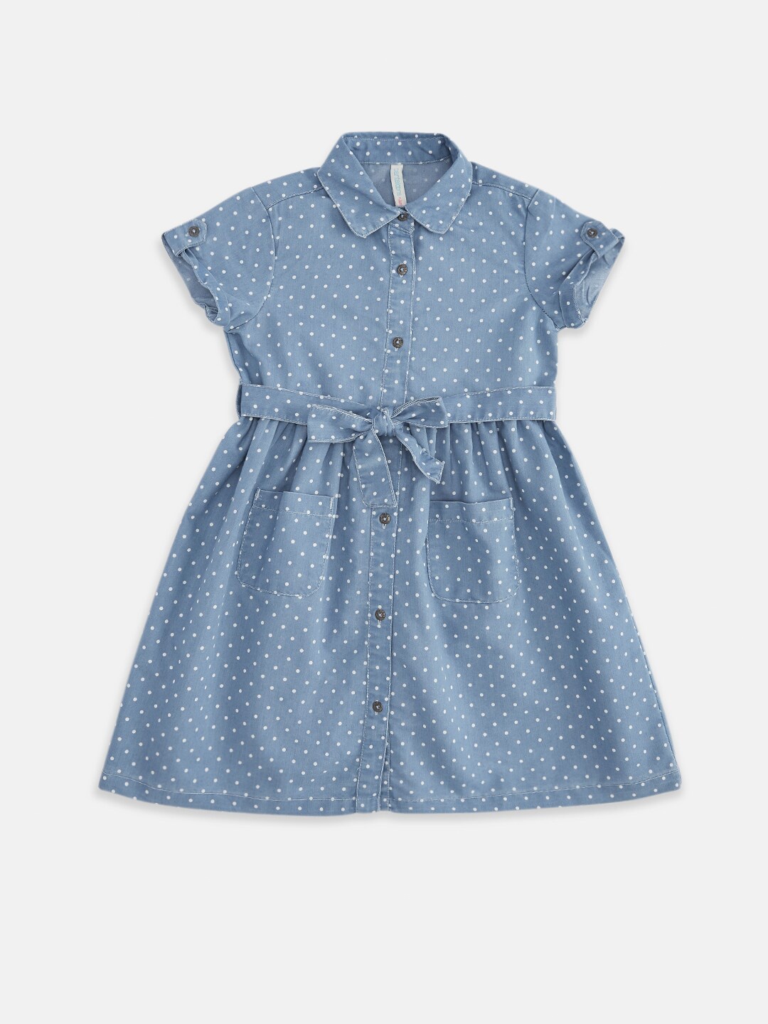 

Pantaloons Junior Girls Blue & White Polka Dots Shirt Dress