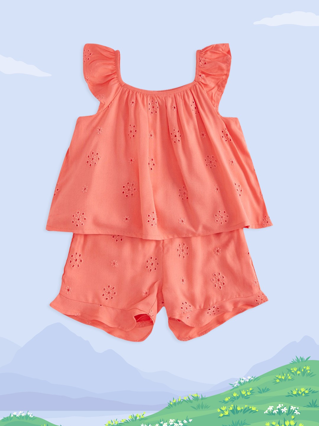 

Pantaloons Junior Girls Coral Orange Clothing Set