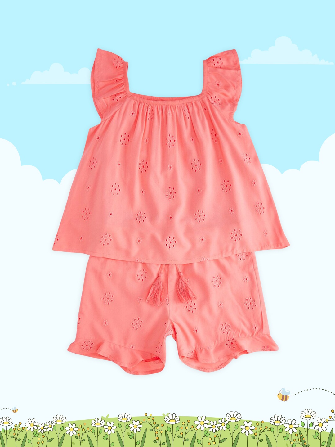 

Pantaloons Junior Coral Schiffli A-Line Dress