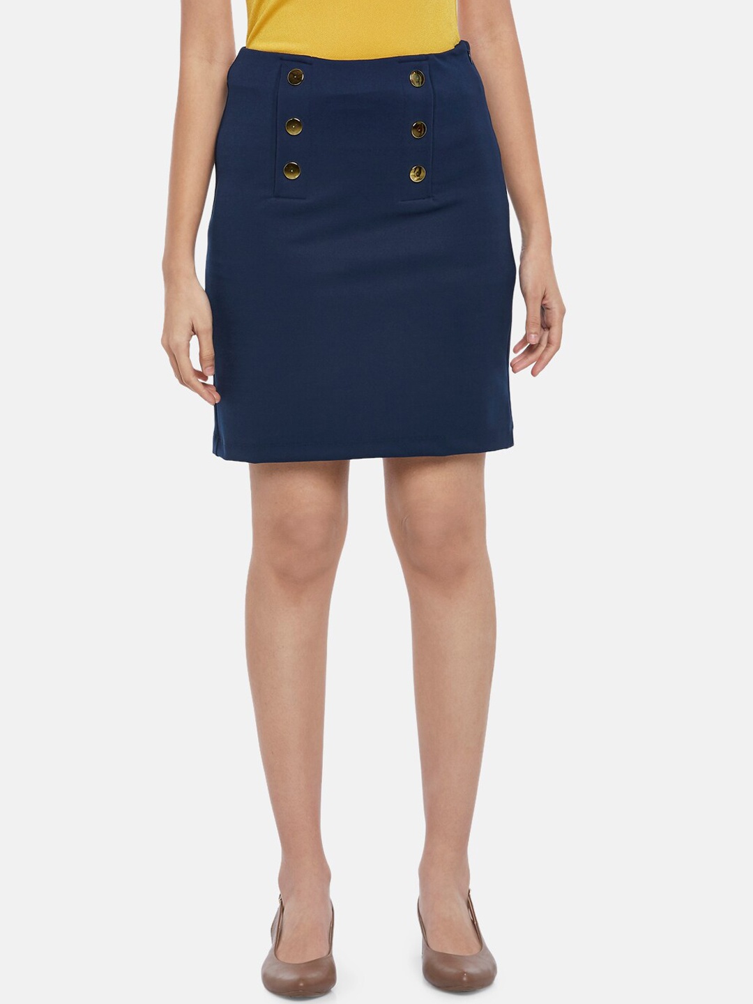 

Annabelle by Pantaloons Women Navy Blue Solid Pencil Skirt