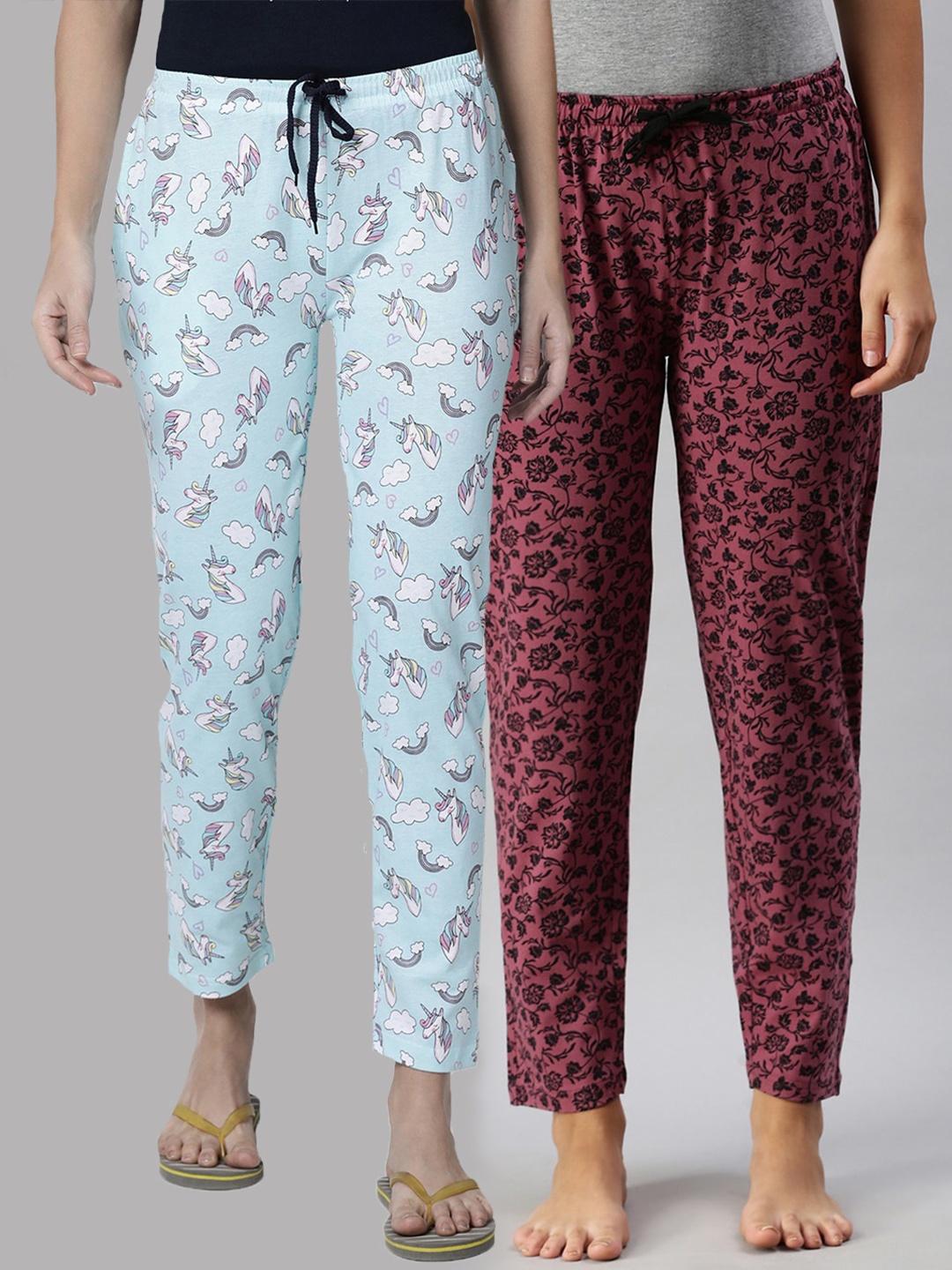 

Kryptic Pack Of 2 Blue & Maroon Cotton Printed Lounge Pants