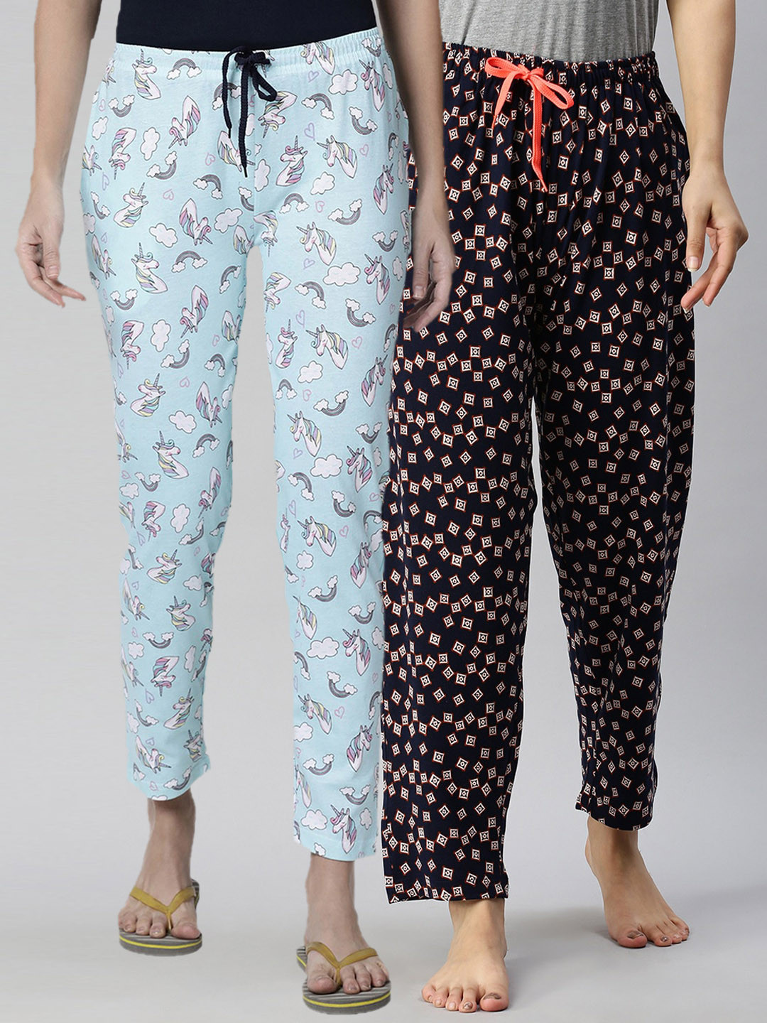 

Kryptic Women Pack Of 2 Blue & Navy Blue Printed Pure Cotton Lounge Pants