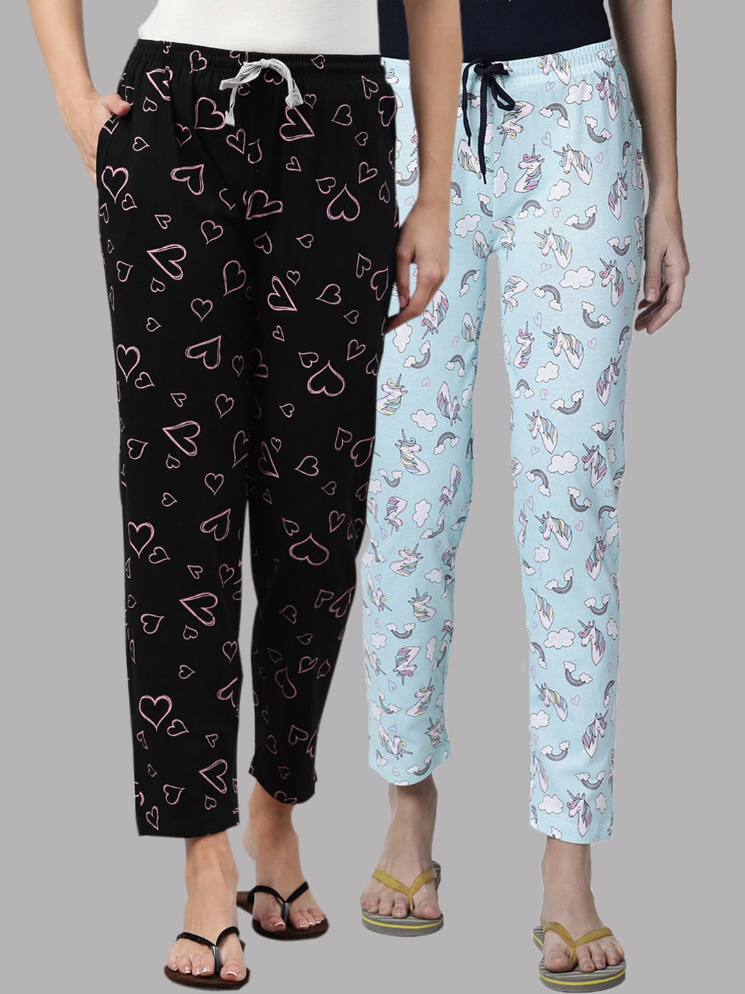 

Kryptic Women Blue & Black Pack of 2 Printed Cotton Lounge Pants