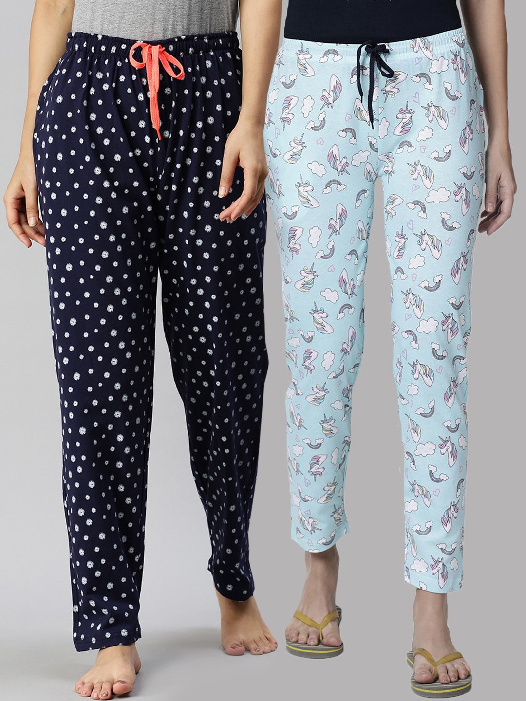 

Kryptic Pack Of 2 Blue & Navy Blue Cotton Printed Lounge Pants