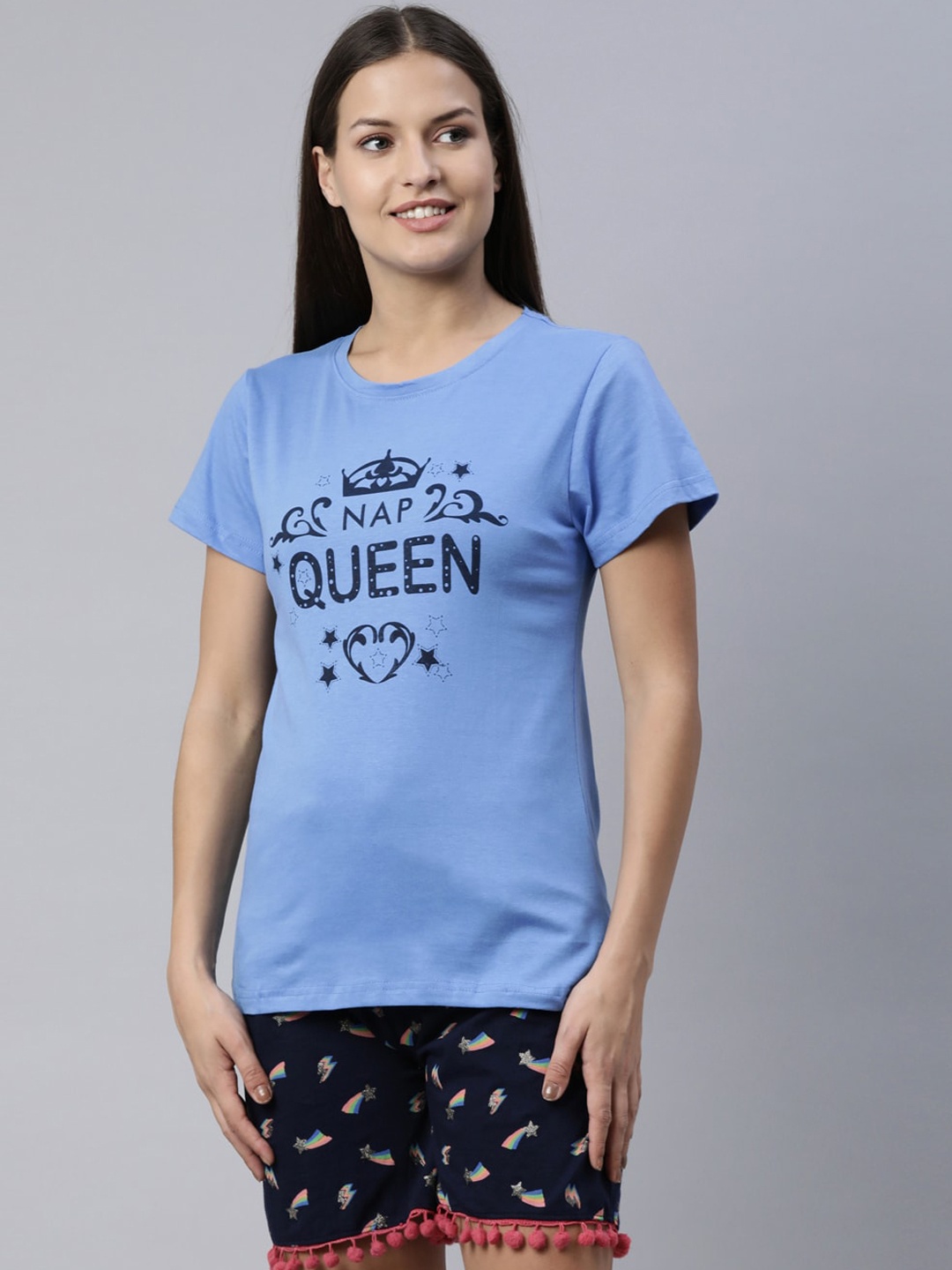 

Kryptic Women Blue Printed Pure Cotton Night suit