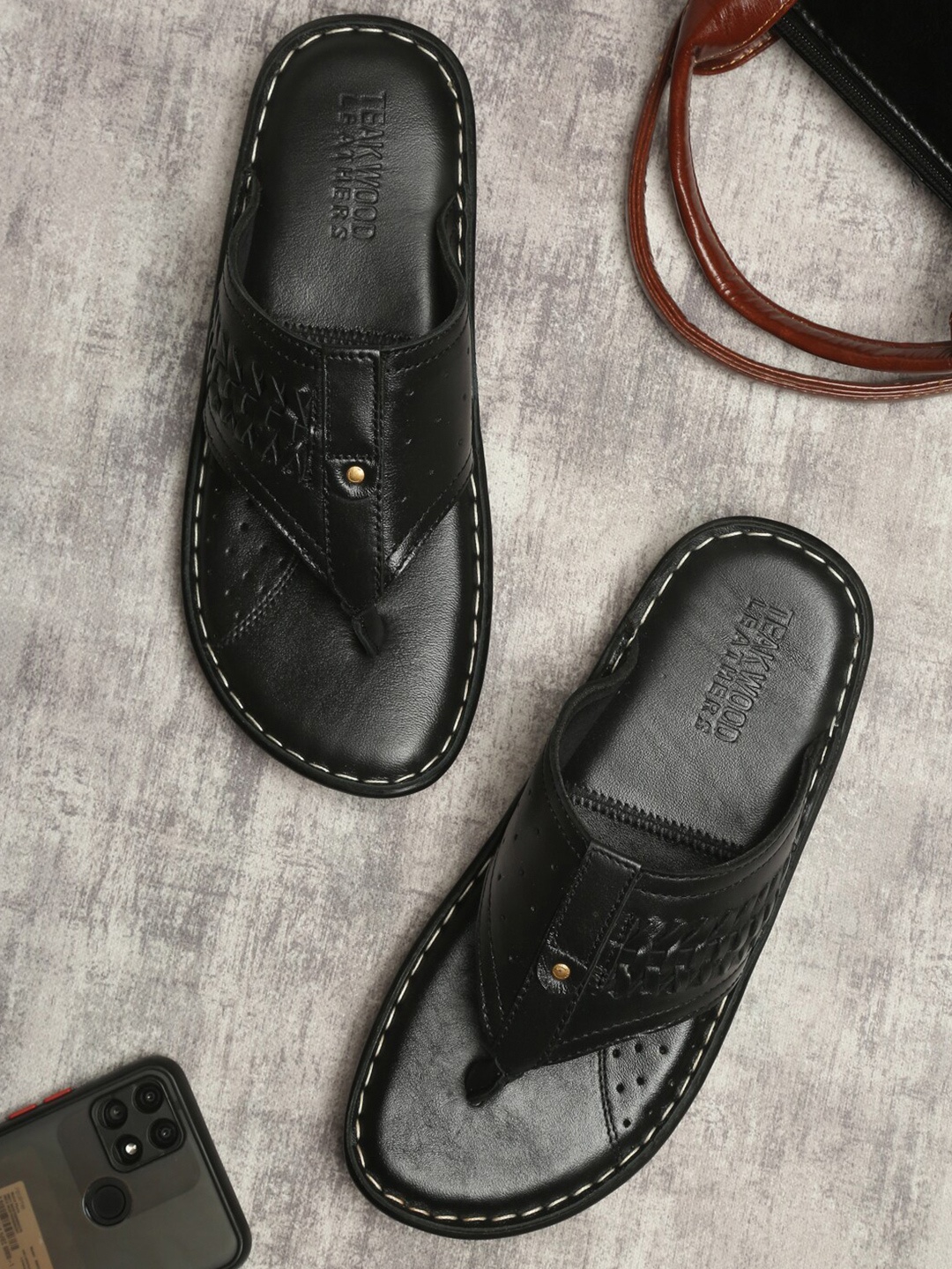 

Teakwood Leathers Men Black Leather Comfort Sandals