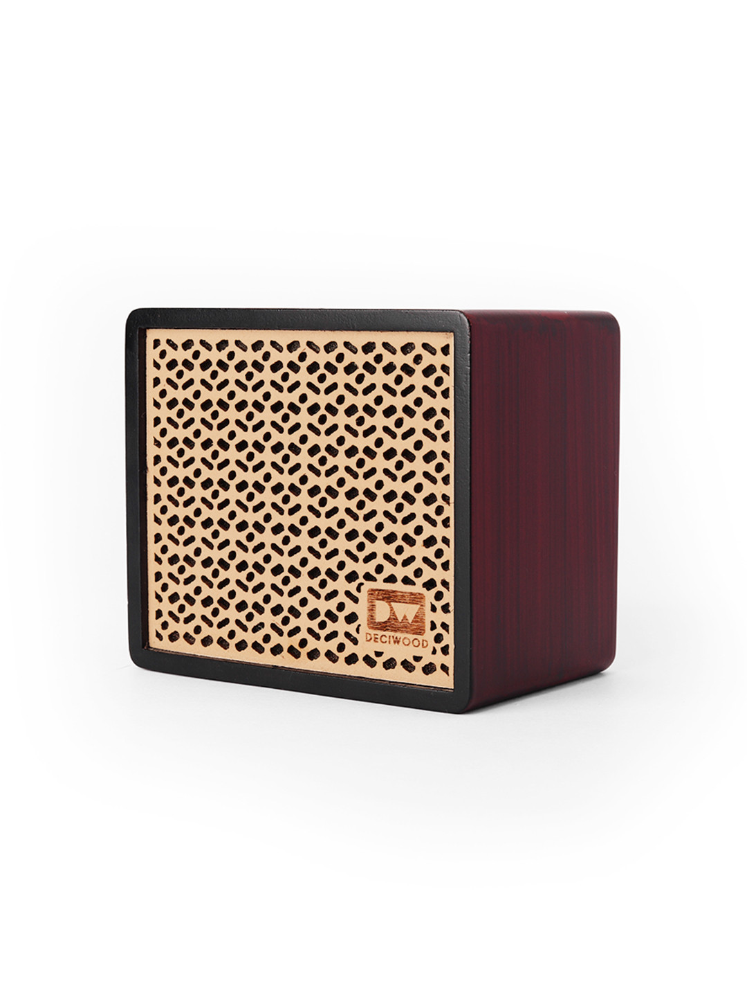 

DECIWOOD Cherry-Red & Beige Textured Wooden Portable Bluetooth Speaker