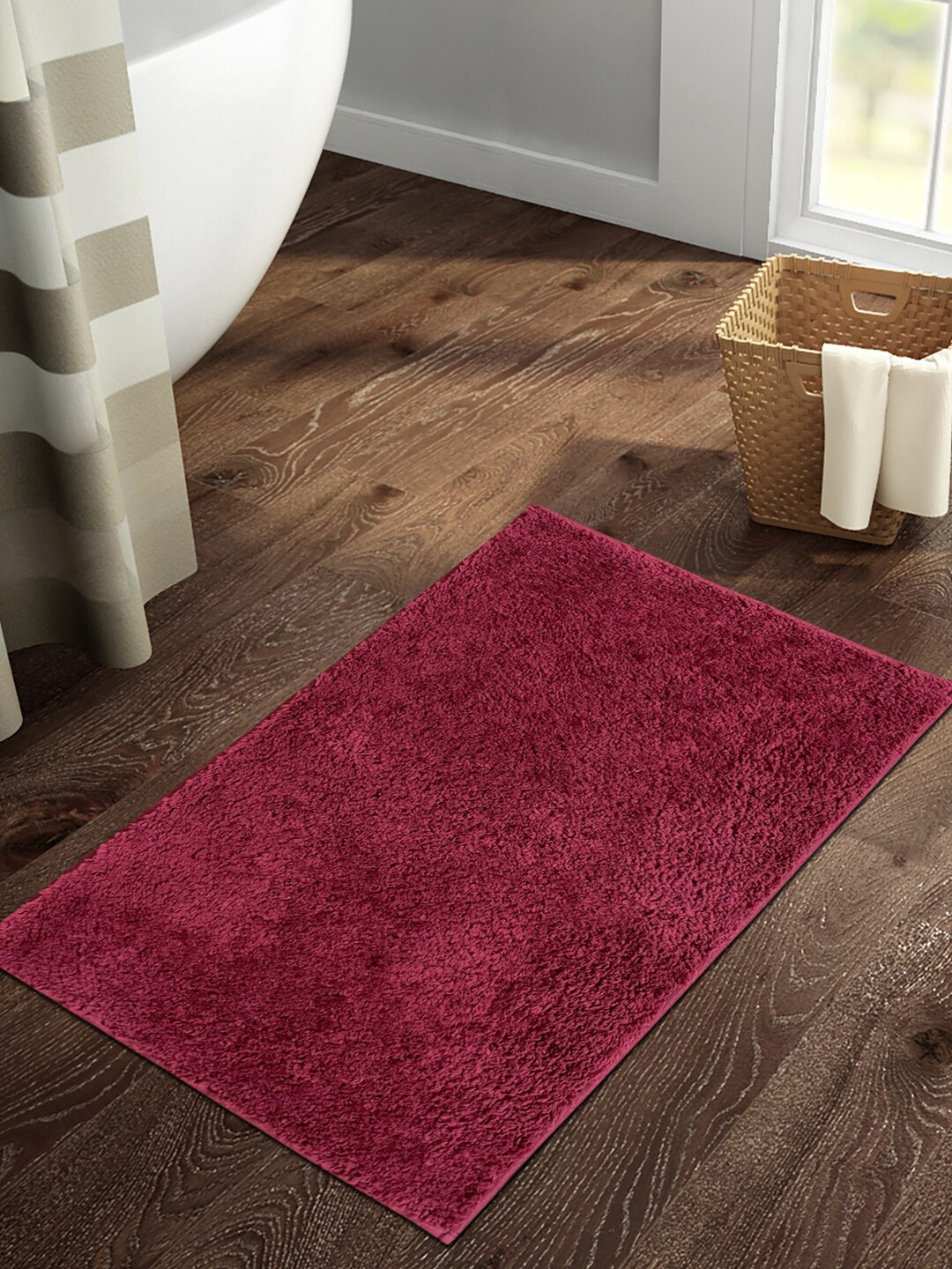 

SPACES Magenta Solid Rectangular 1420 GSM Anti Skid Bath Rug