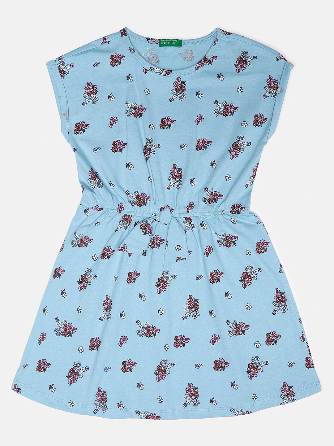 

United Colors of Benetton Girls Blue Floral Cotton Fit & Flare Dress