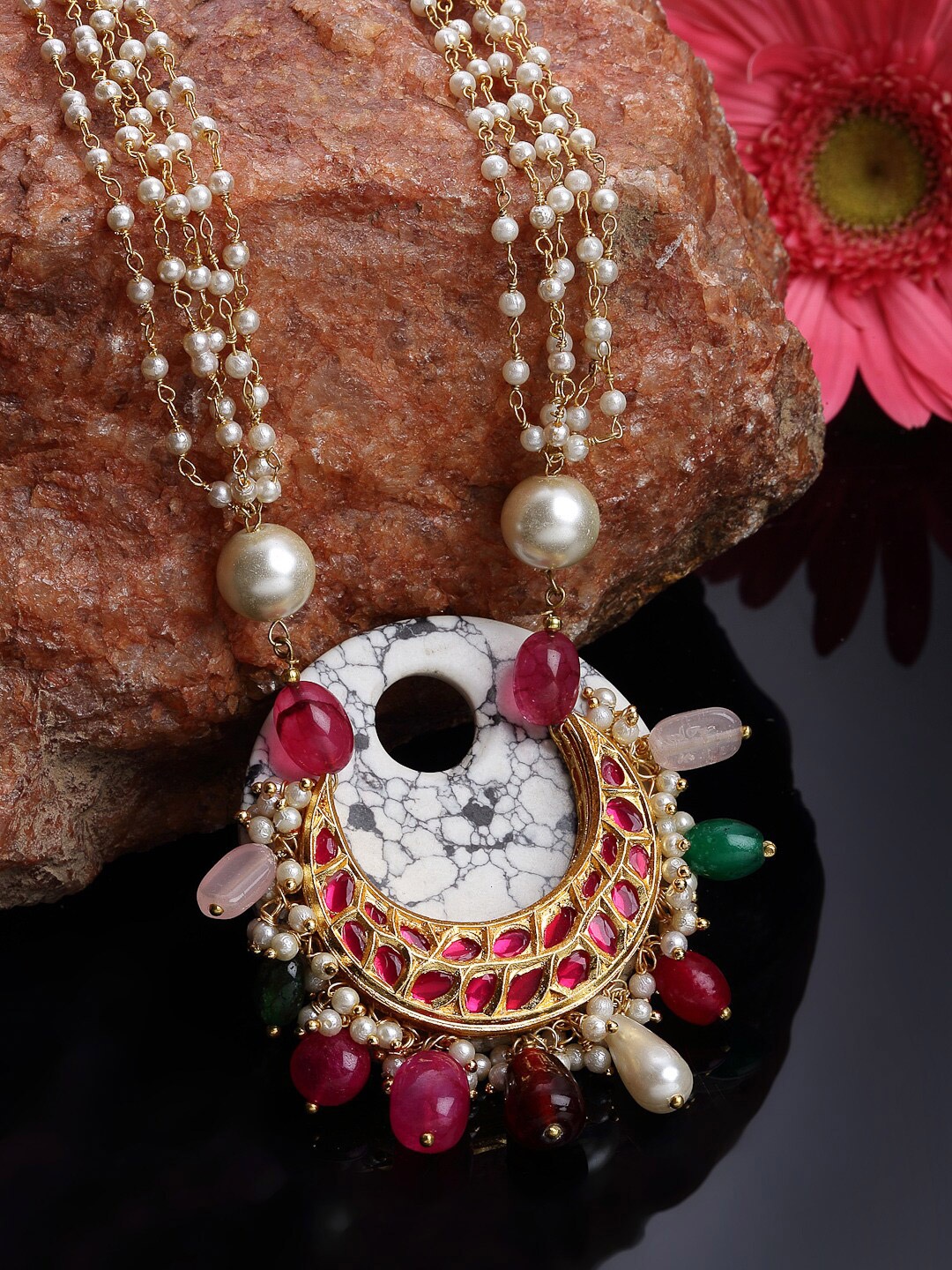 

DUGRISTYLE Red Sterling Silver Gold-Plated Necklace