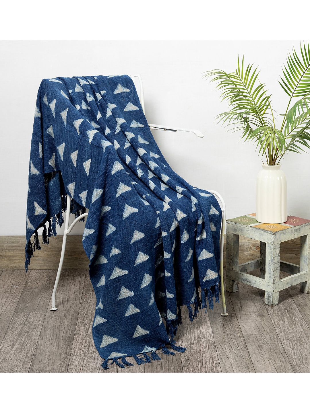 

HANDICRAFT PALACE Blue & White Printed Cotton Throw