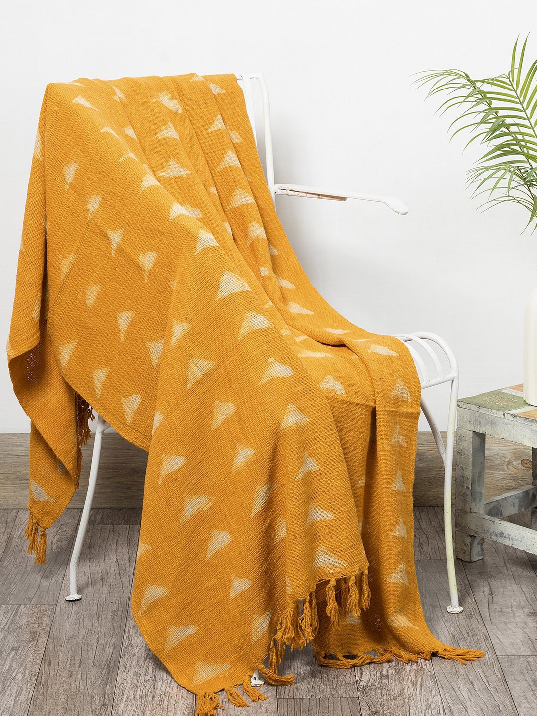 

HANDICRAFT PALACE Orange & White Hand-Block Printed Cotton Throw