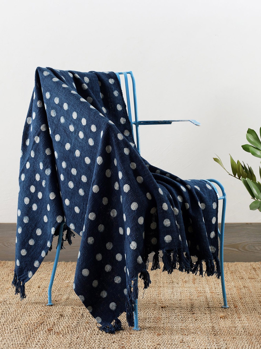 

HANDICRAFT PALACE Blue & White Hand-Block Printed Cotton Throw