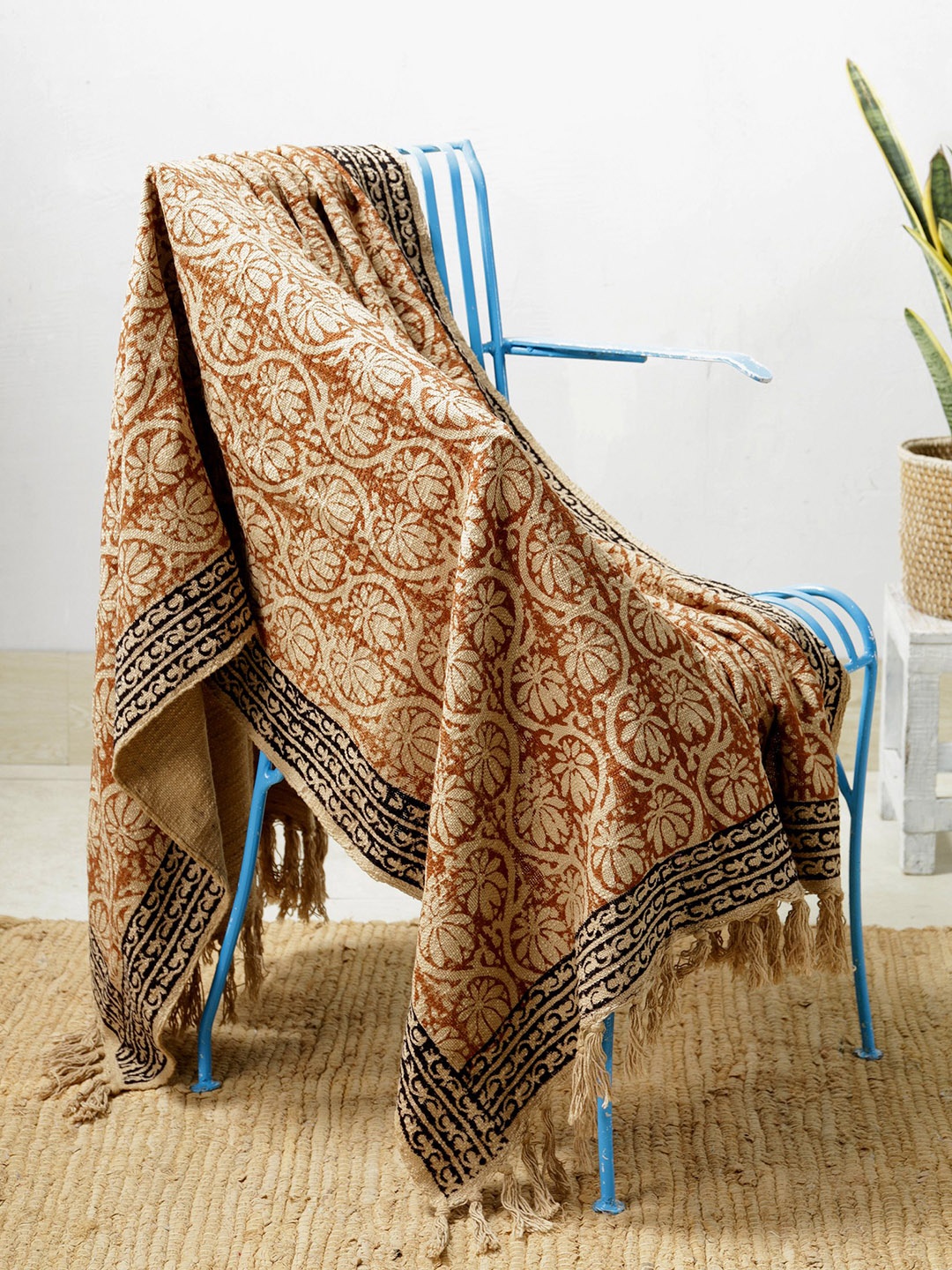 

HANDICRAFT PALACE Brown & Beige Printed Cotton Blanket Throw