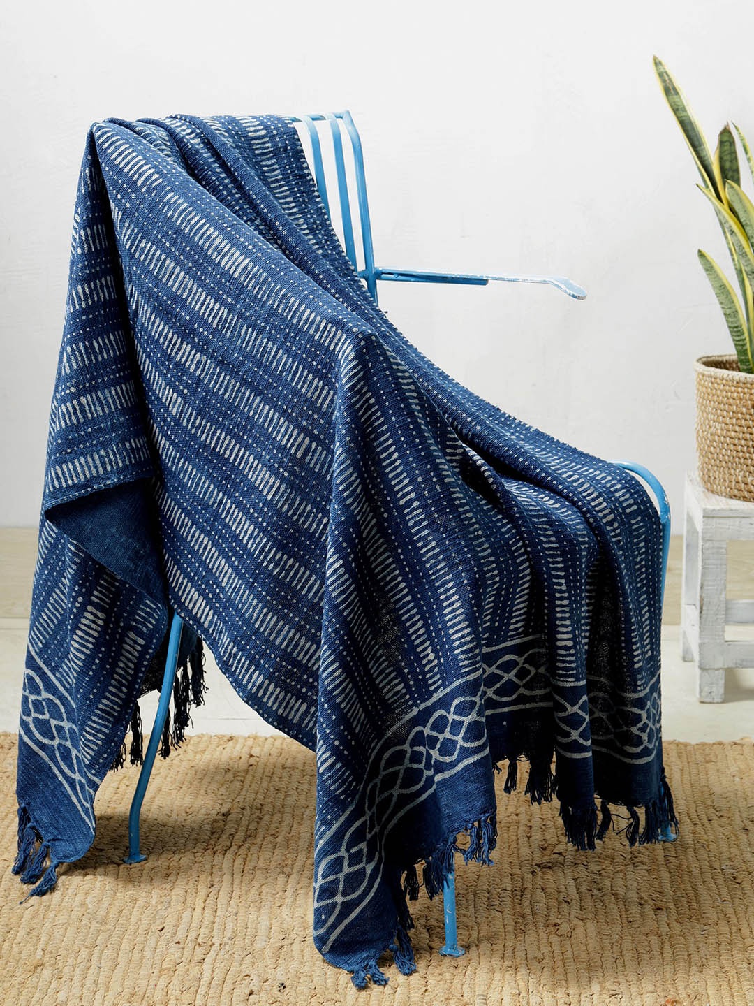 

HANDICRAFT PALACE Blue Hand Block Printed Cotton Throw