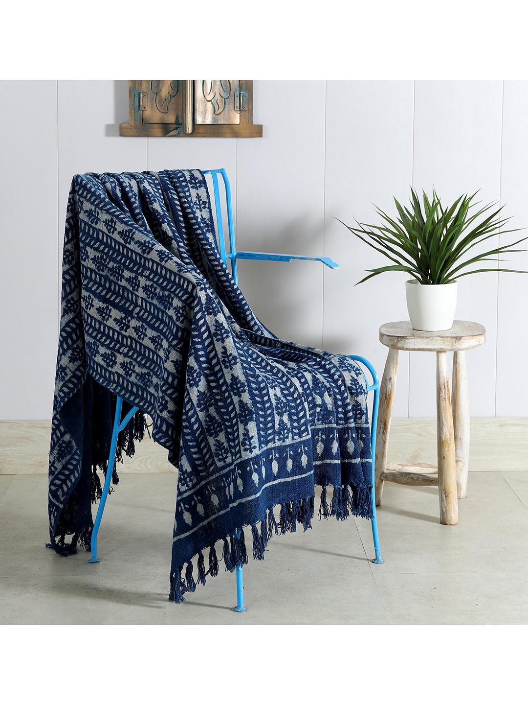 

HANDICRAFT PALACE Blue Printed Cotton Blanket Throw
