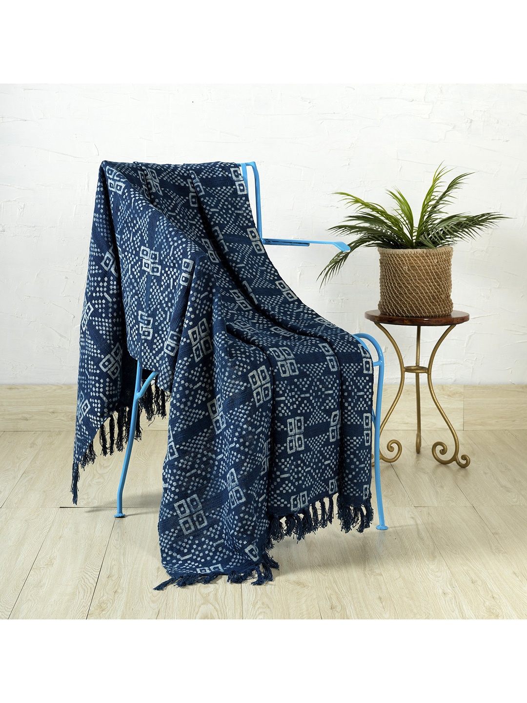 

HANDICRAFT PALACE Blue Printed Cotton Couch Throw