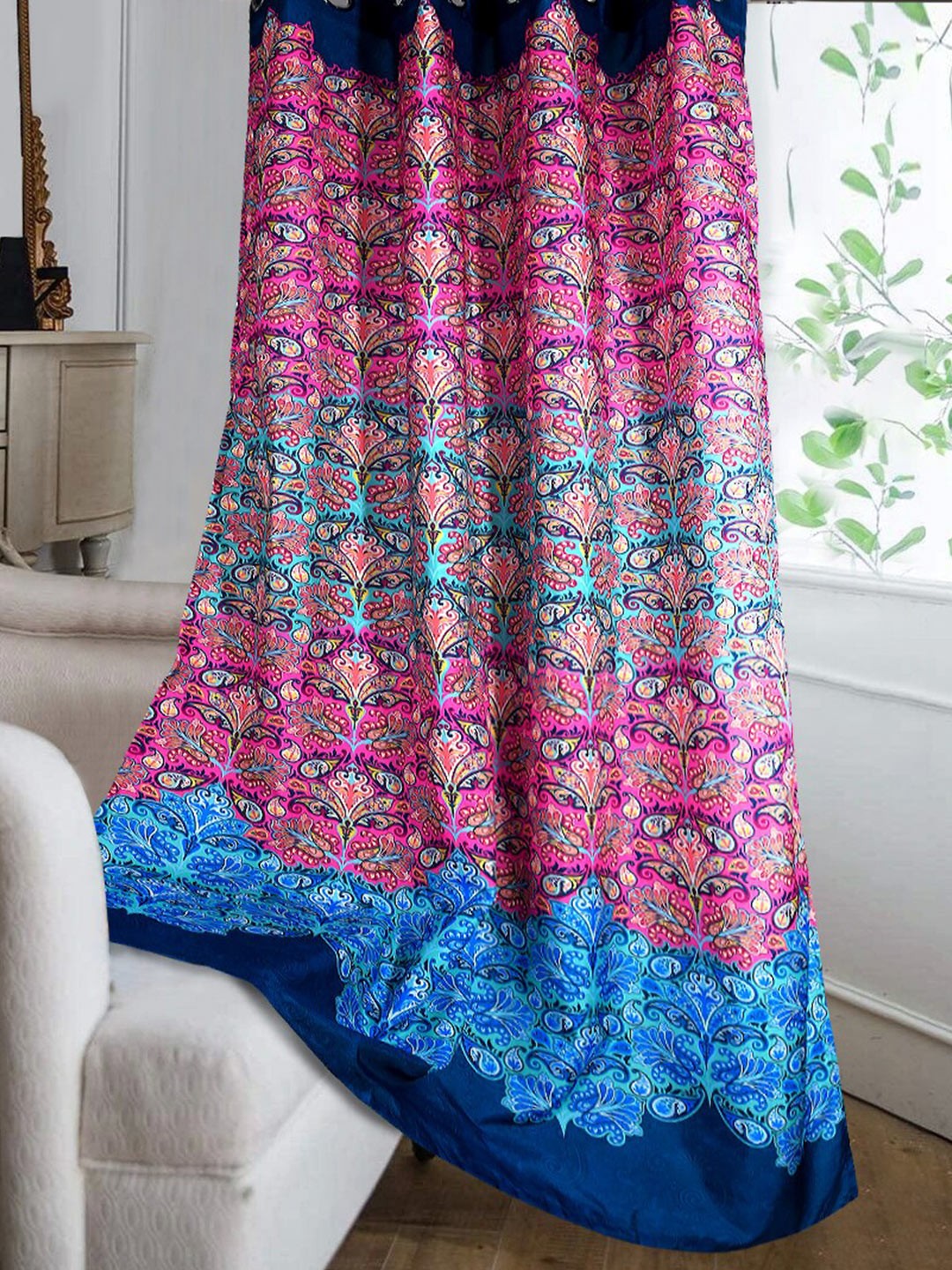 

Cortina Blue & Pink Floral Long Door Curtain