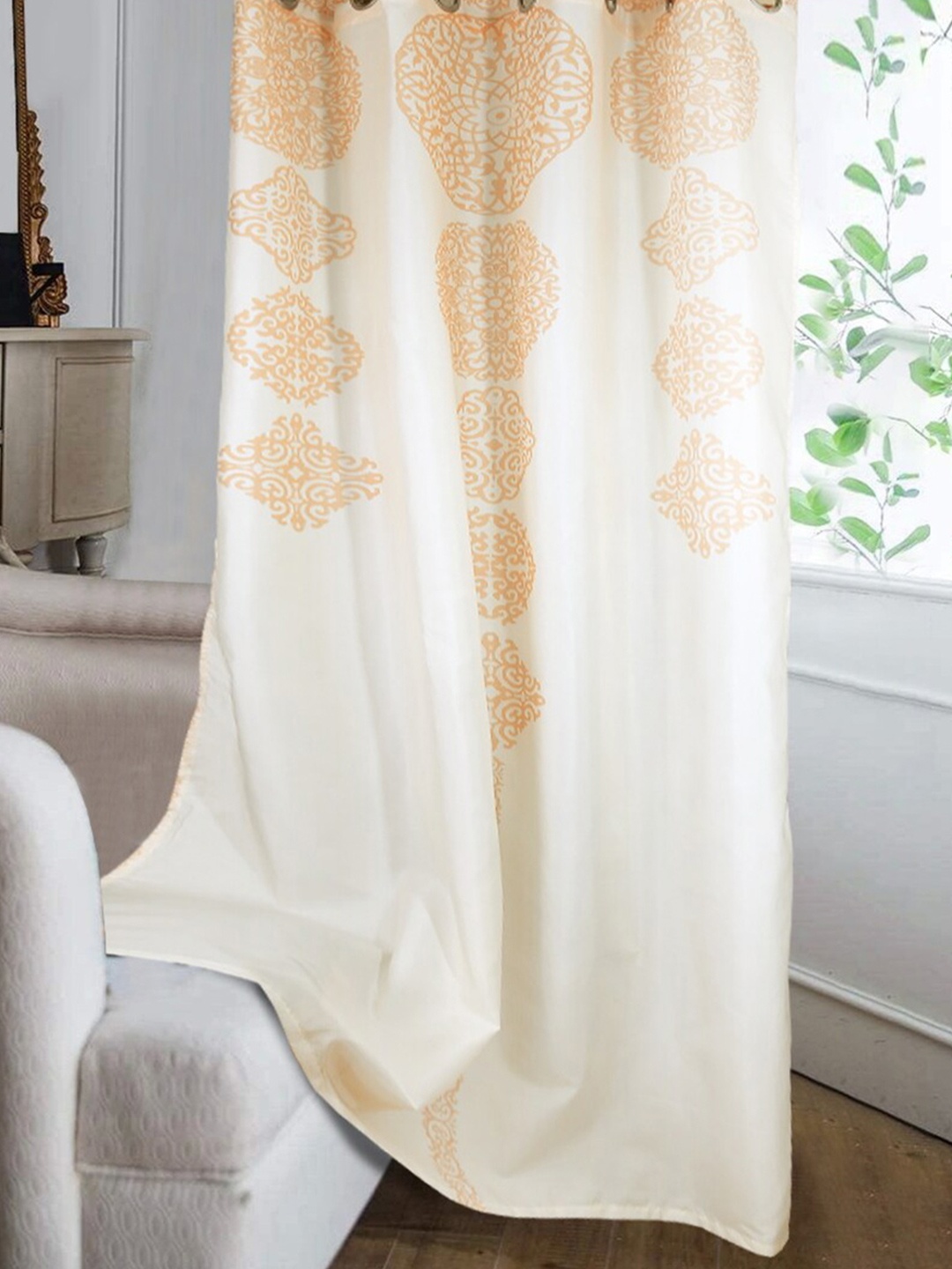 

Cortina Off-White & Golden Ethnic Motifs Single Silk Window Curtain, Grey
