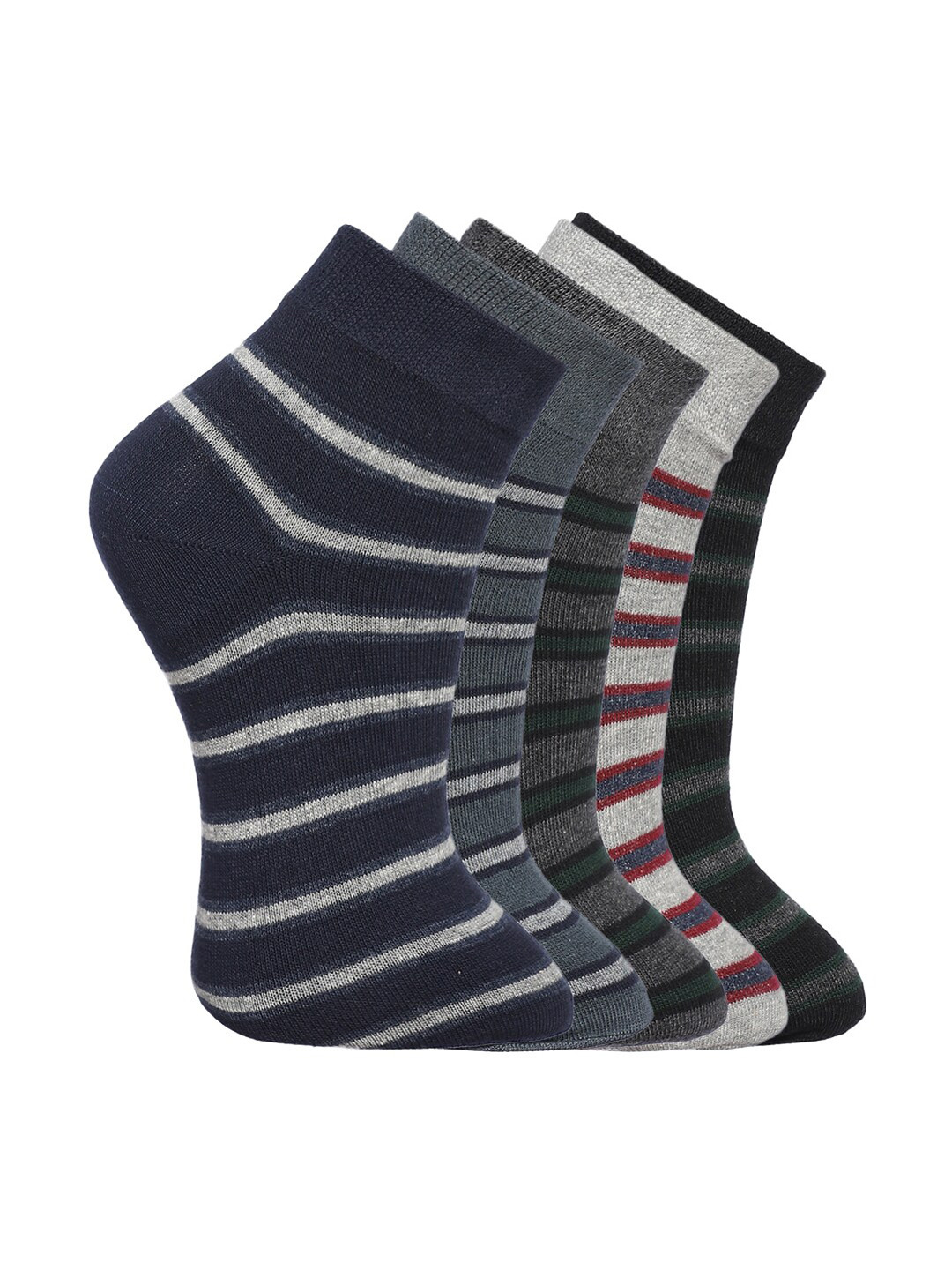 

MARC Men Pack Of 5 Striped Ankle Length Socks, Navy blue