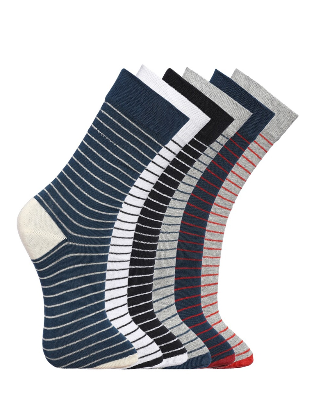 

MARC Men Pack of 6 Assorted Striper Cotton Calf-Length Socks