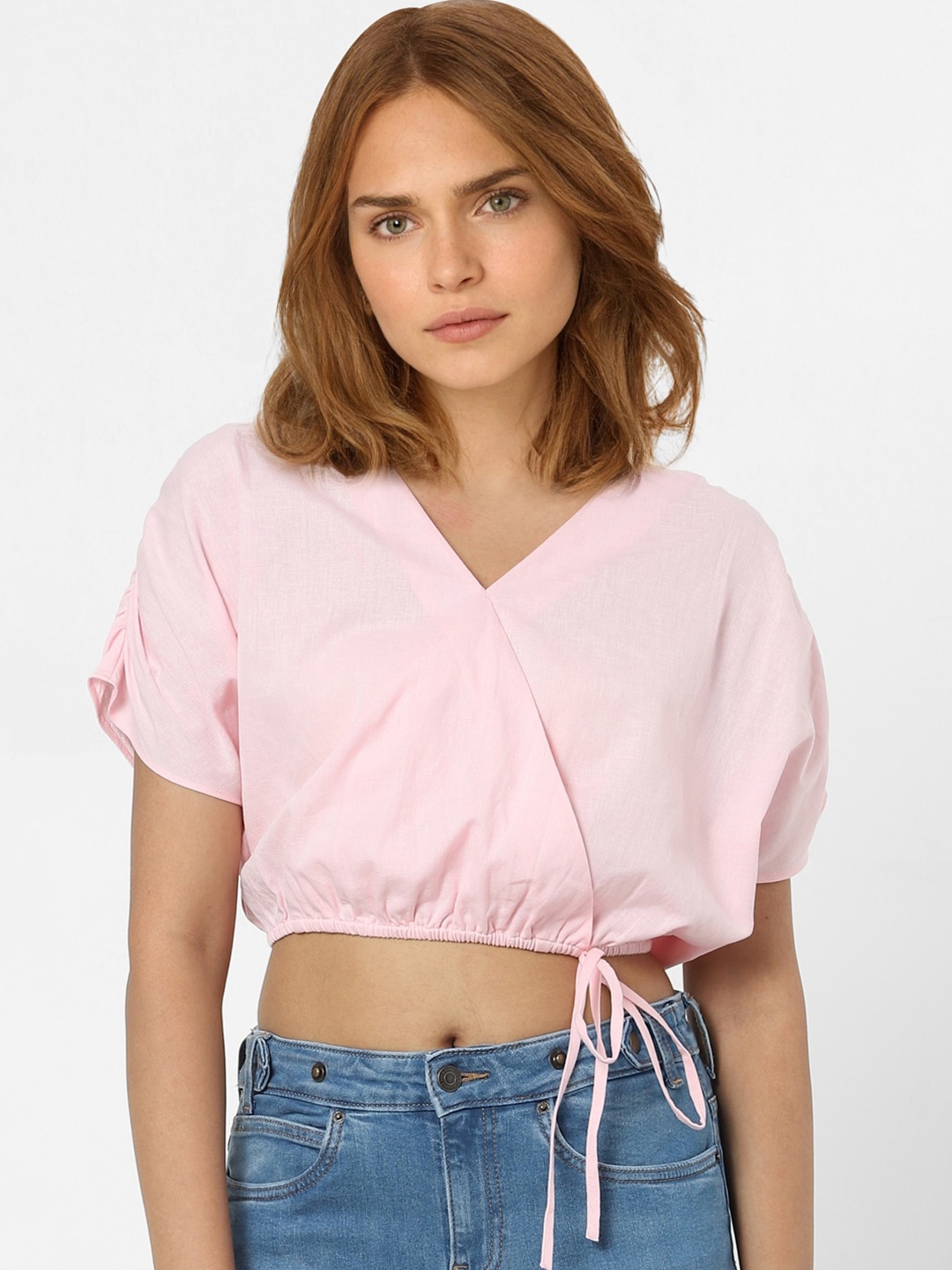 

Vero Moda Women Pink Extended Sleeves Blouson Crop Top