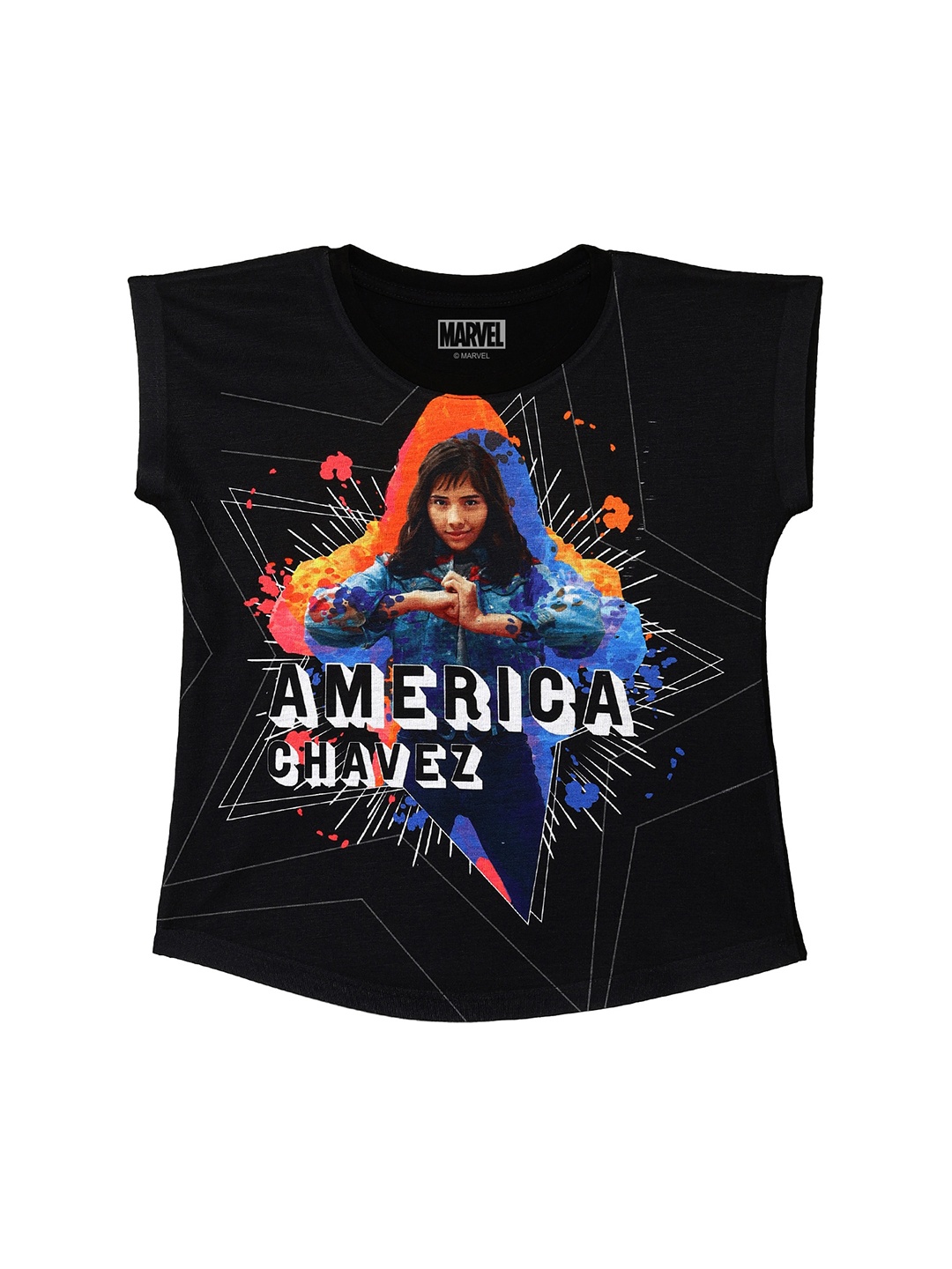 

Marvel by Wear Your Mind Black Print Extended Sleeves Knitted Top
